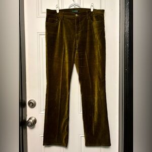 Ralph Lauren Stretch Velvet Straight Leg Pants in Olive Green